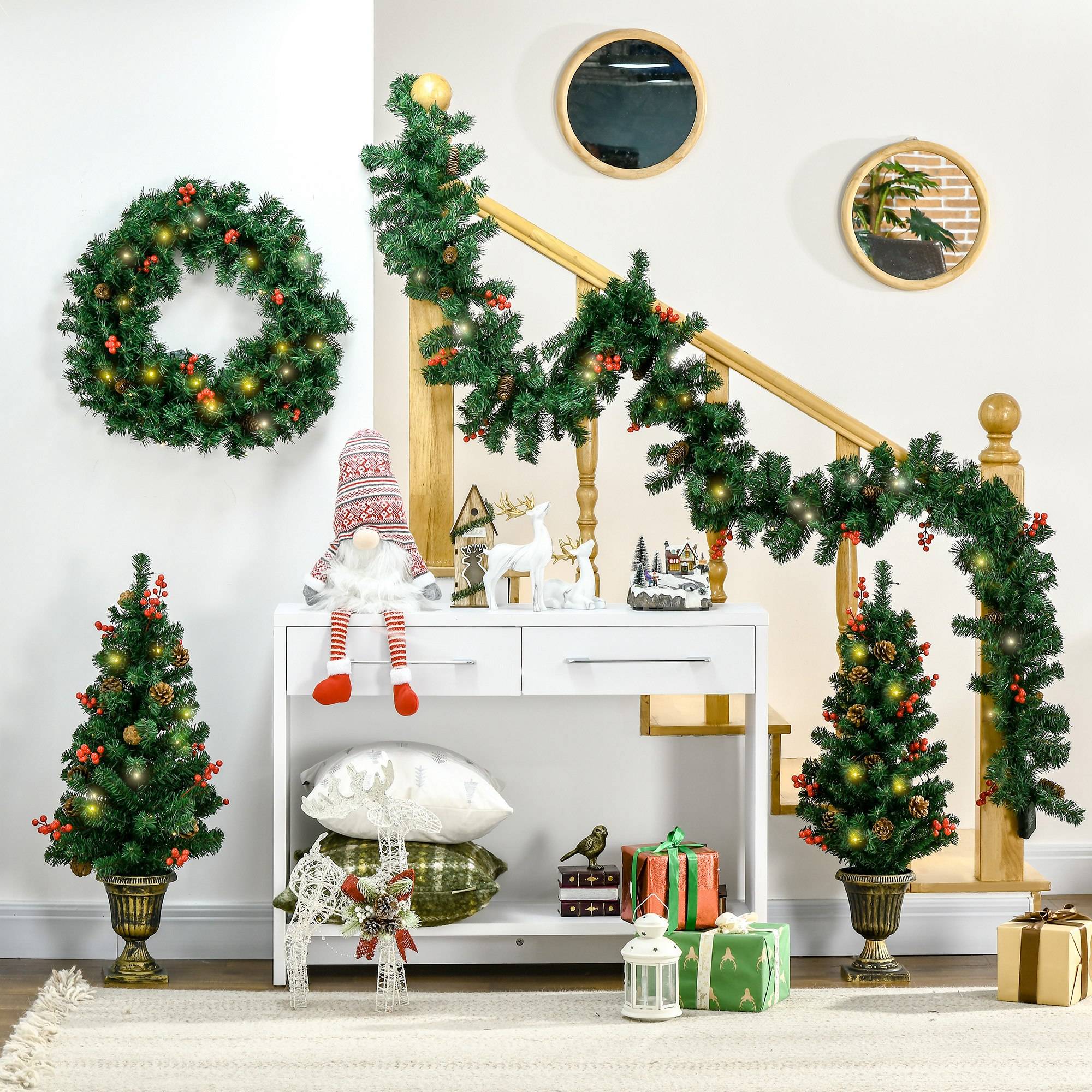 Décorations de Noël, ensemble de 4 pièces comprenant 2 sapins de Noël Φ40x90 cm, une guirlande de Noël et une couronne de Noël - Image 4