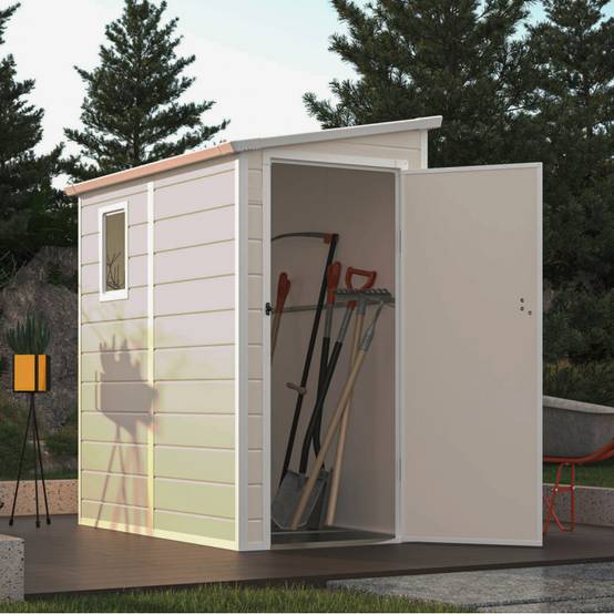 Abri de jardin adossé résine polypropylène 2,09m² avec kit de fondation Jôbu beige - Image 1