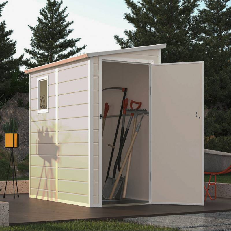 Abri de jardin adossé résine polypropylène 2,09m² avec kit de fondation Jôbu beige - Image 1
