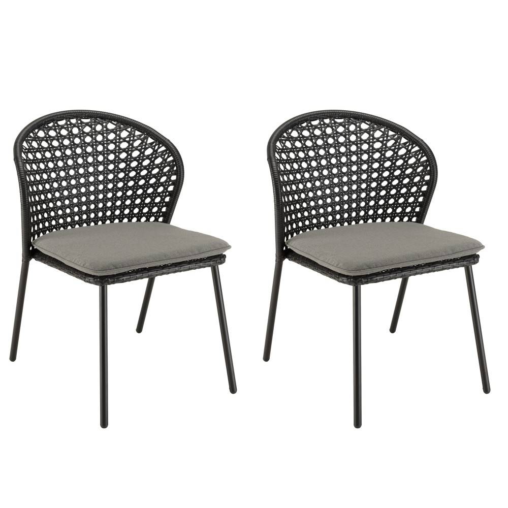 Macabane - MALO - Lot de 2 chaises rotin synthétique noir dossier arrondi ajouré - Imagen 1
