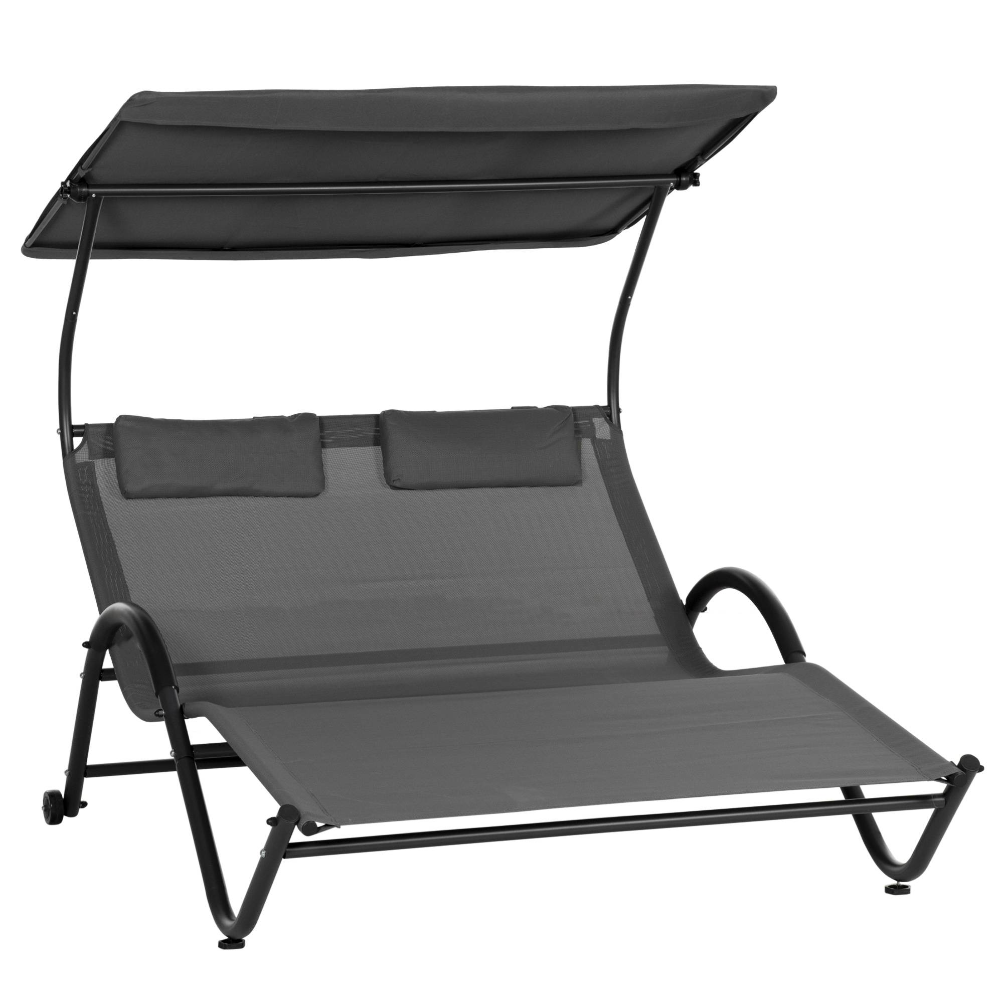 Bain de Soleil 2 Places Polyester Jardin Pare-Soleil Roulettes 200x137cm Gris Foncé - ComfortXL Outdoor Living - Image 2