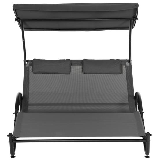 Bain de Soleil 2 Places Polyester Jardin Pare-Soleil Roulettes 200x137cm Gris Foncé - ComfortXL Outdoor Living - Image 9
