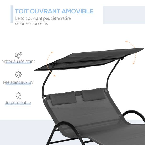 Bain de Soleil 2 Places Polyester Jardin Pare-Soleil Roulettes 200x137cm Gris Foncé - ComfortXL Outdoor Living - Image 6