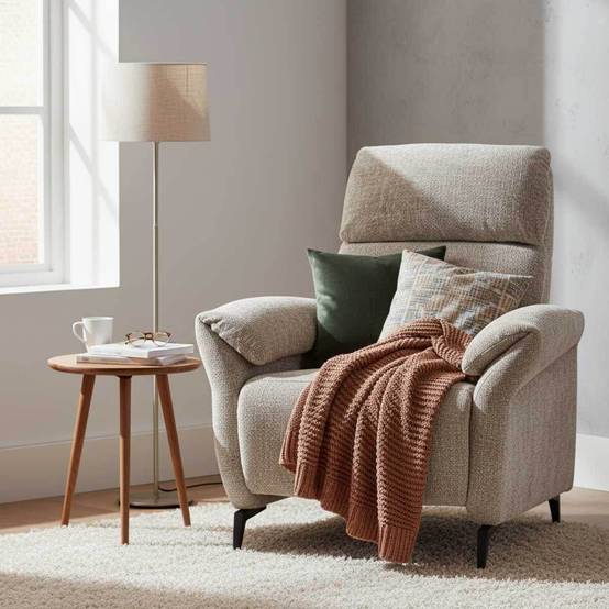 Fauteuil relax électrique tissu maillé ultra doux beige - LAMA - Image 2