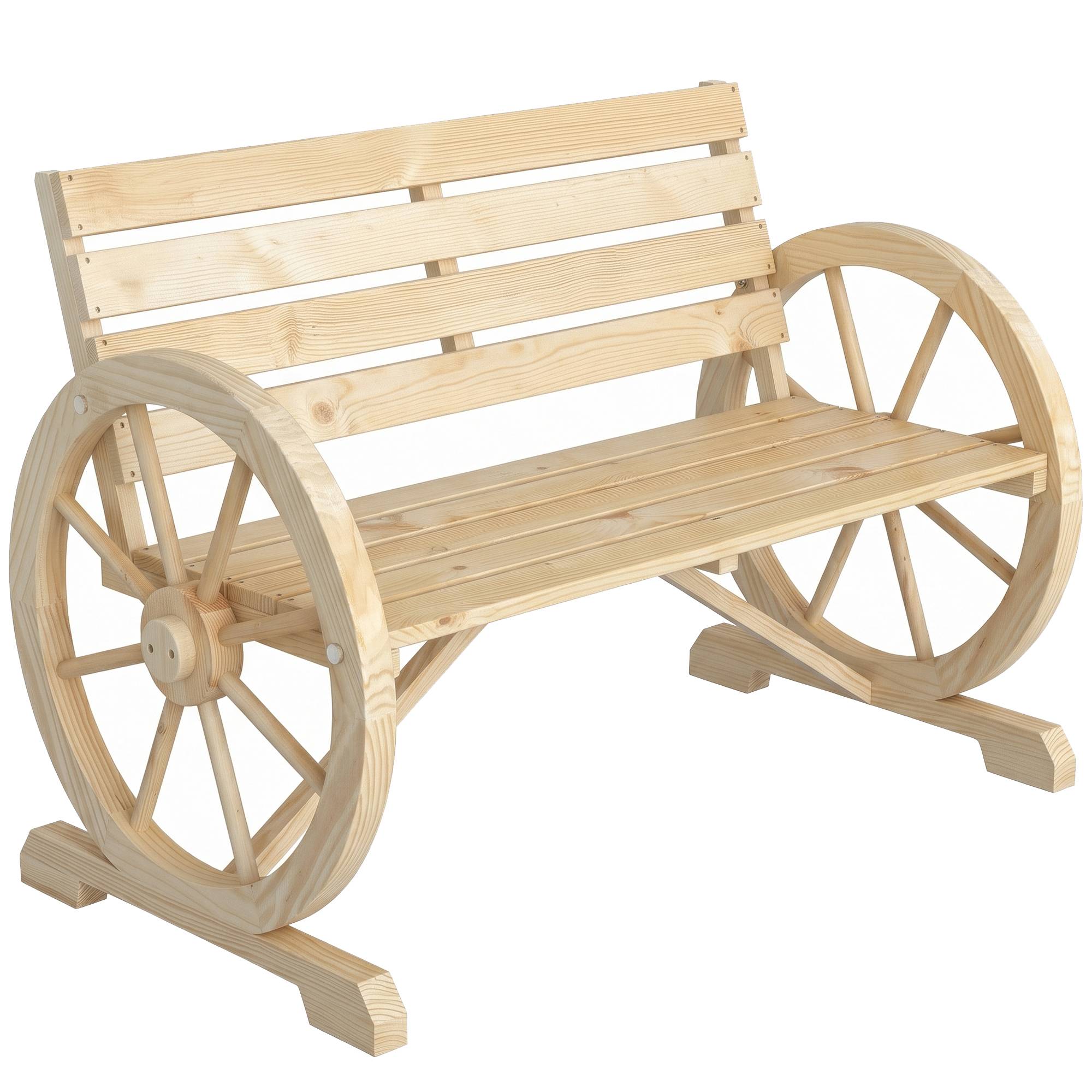 Sans Marque - Banc jardin motif roue chariot 2 personnes bois naturel brun foncé 105,5x56x79 cm naturel - Image 1