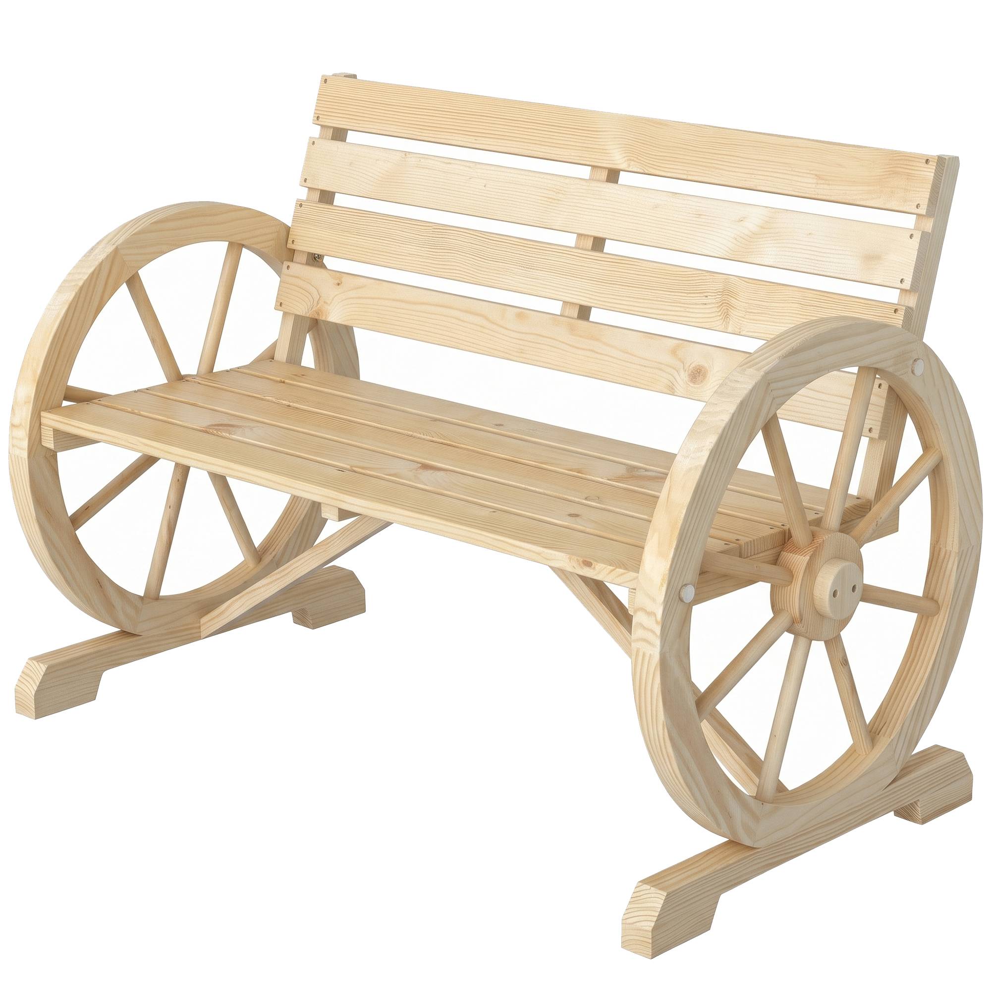 Sans Marque - Banc jardin motif roue chariot 2 personnes bois naturel brun foncé 105,5x56x79 cm naturel - Image 2
