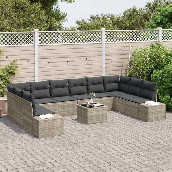Canapé d'Angle Extérieur 10 pcs Gris Clair – Polyrotin Durable & Coussins Zippés – Terrasse & Balcon – ComfortXL Outdoor Living - Image 3