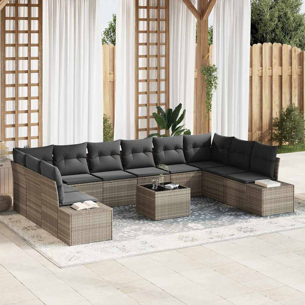 Canapé d'Angle Extérieur 10 pcs Gris Clair – Polyrotin Durable & Coussins Zippés – Terrasse & Balcon – ComfortXL Outdoor Living - Image 1