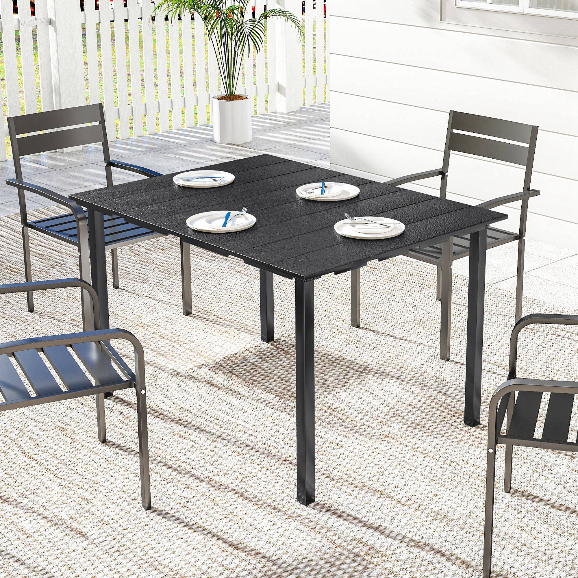 Table de jardin pour 6 personnes avec plateau en PEHD et structure en métal, 120 x 90 x 74 cm, noire - Image 4