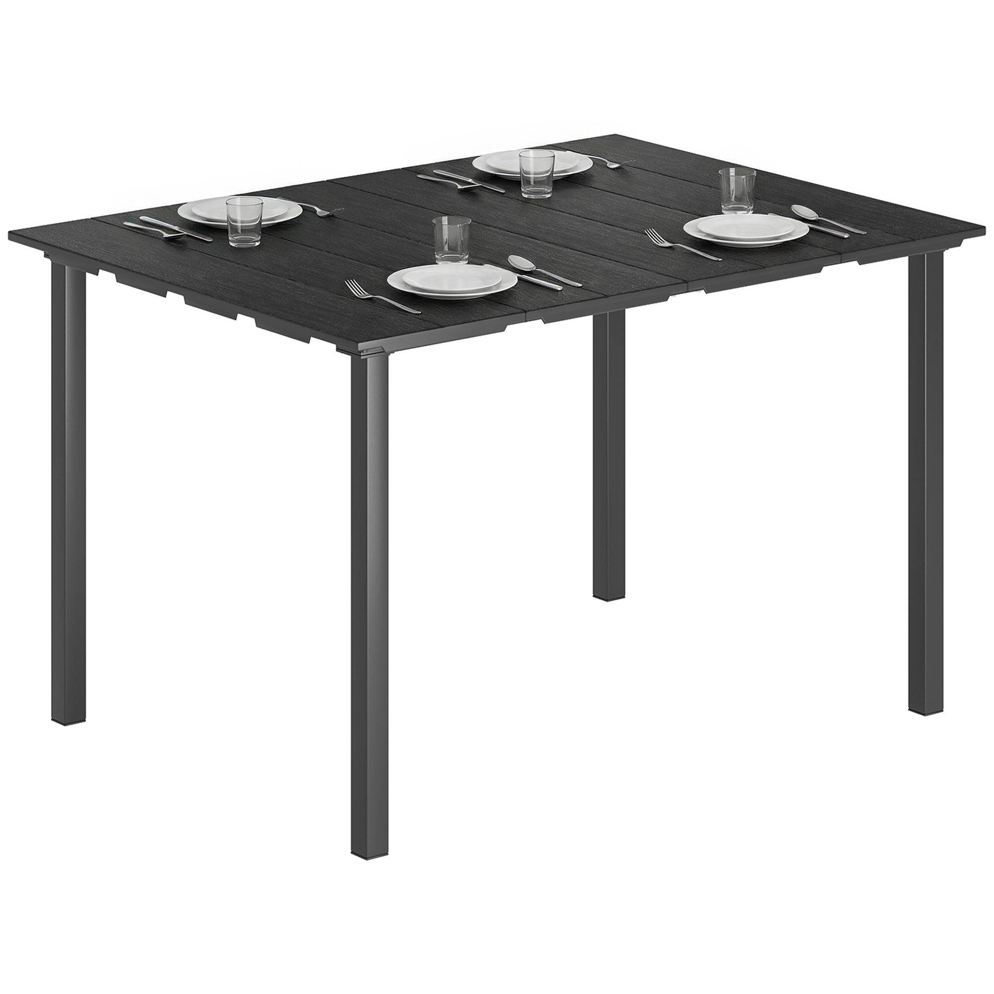 Table de jardin pour 6 personnes avec plateau en PEHD et structure en métal, 120 x 90 x 74 cm, noire - Image 1
