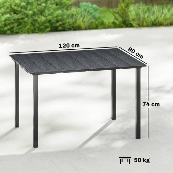 Table de jardin pour 6 personnes avec plateau en PEHD et structure en métal, 120 x 90 x 74 cm, noire - Image 5