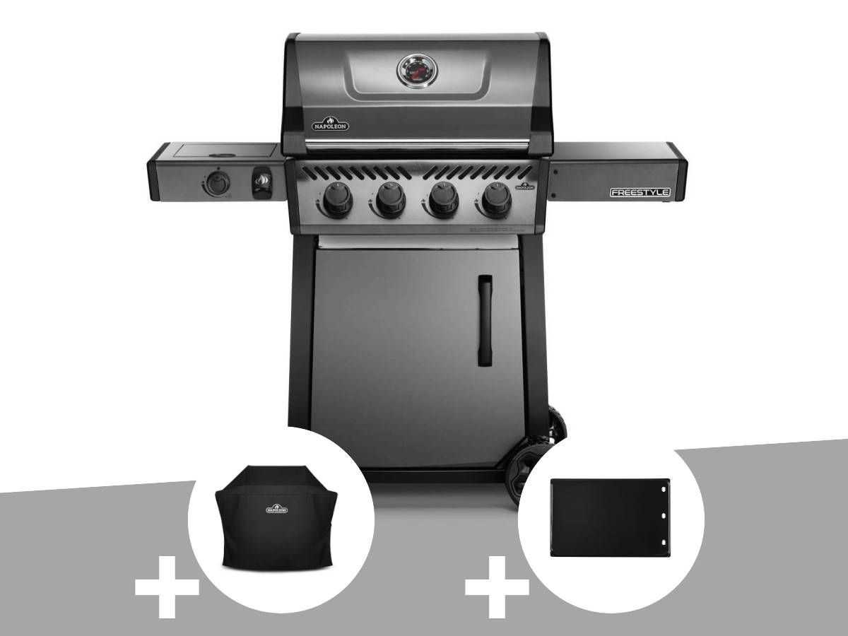 Napoleon - Barbecue à gaz Freestyle F425SIB - 4 brûleurs + Sizzle Zone + Housse de protection + Plancha - Napoleon