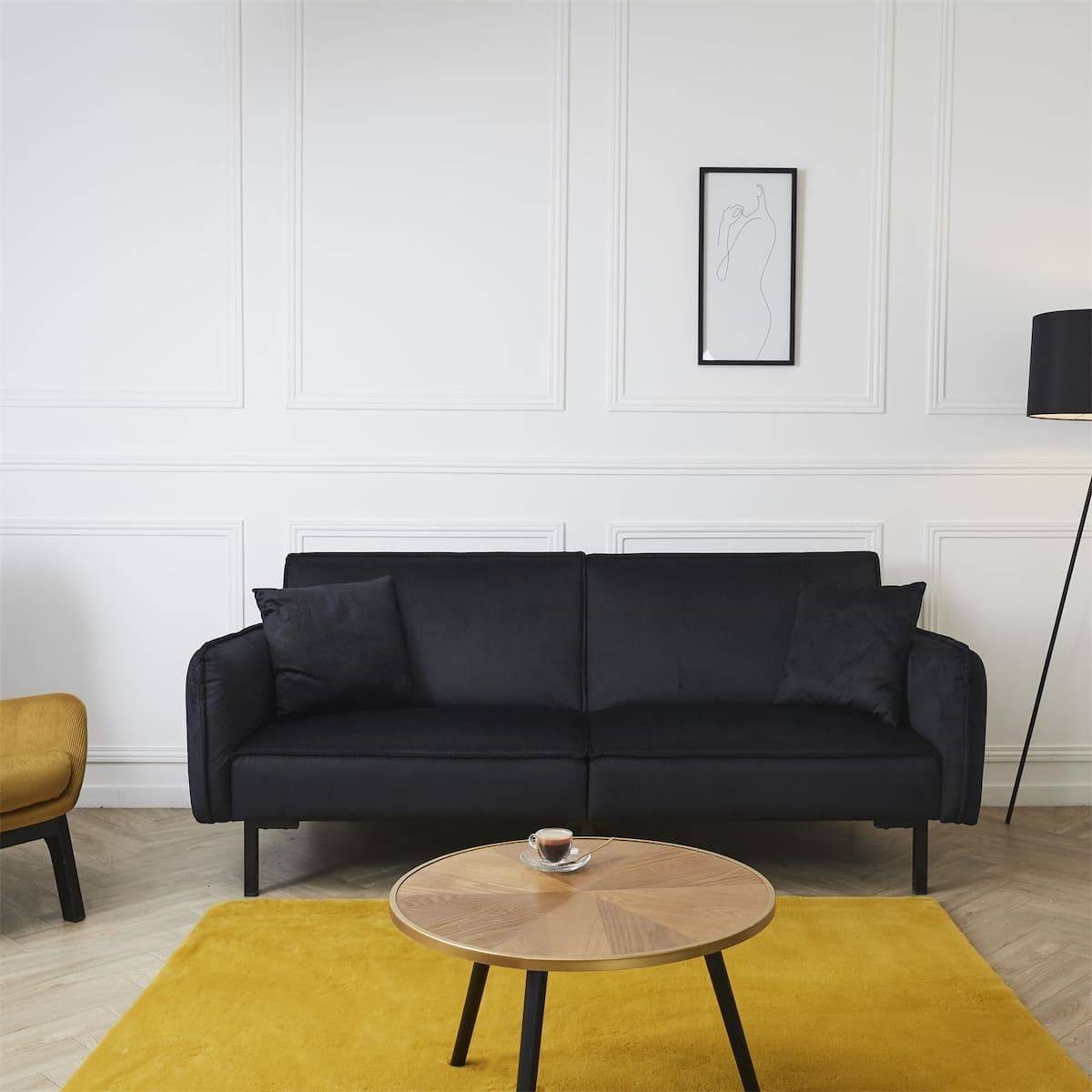 ALTOBUY - Canapé Convertible Bois d'Eucalyptus Velours Noir - KONAE - Image 2