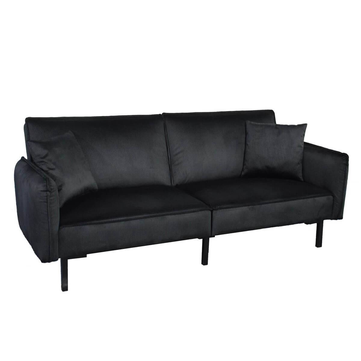 ALTOBUY - Canapé Convertible Bois d'Eucalyptus Velours Noir - KONAE - Image 1