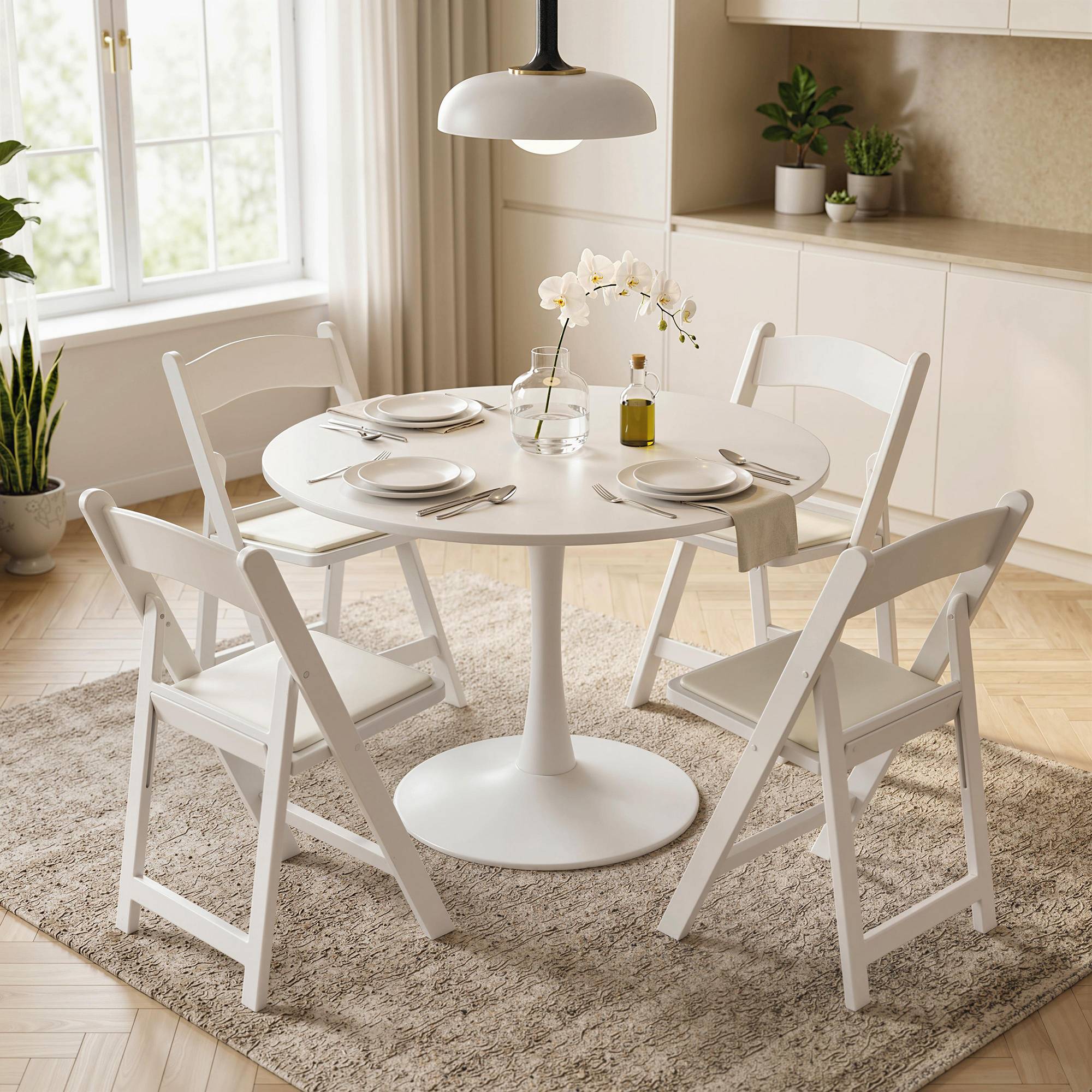Lot de 4 chaises pliantes en résine et PU, chaises pliantes portables pour intérieur et extérieur, 45x44x78cm, blanc - Image 4