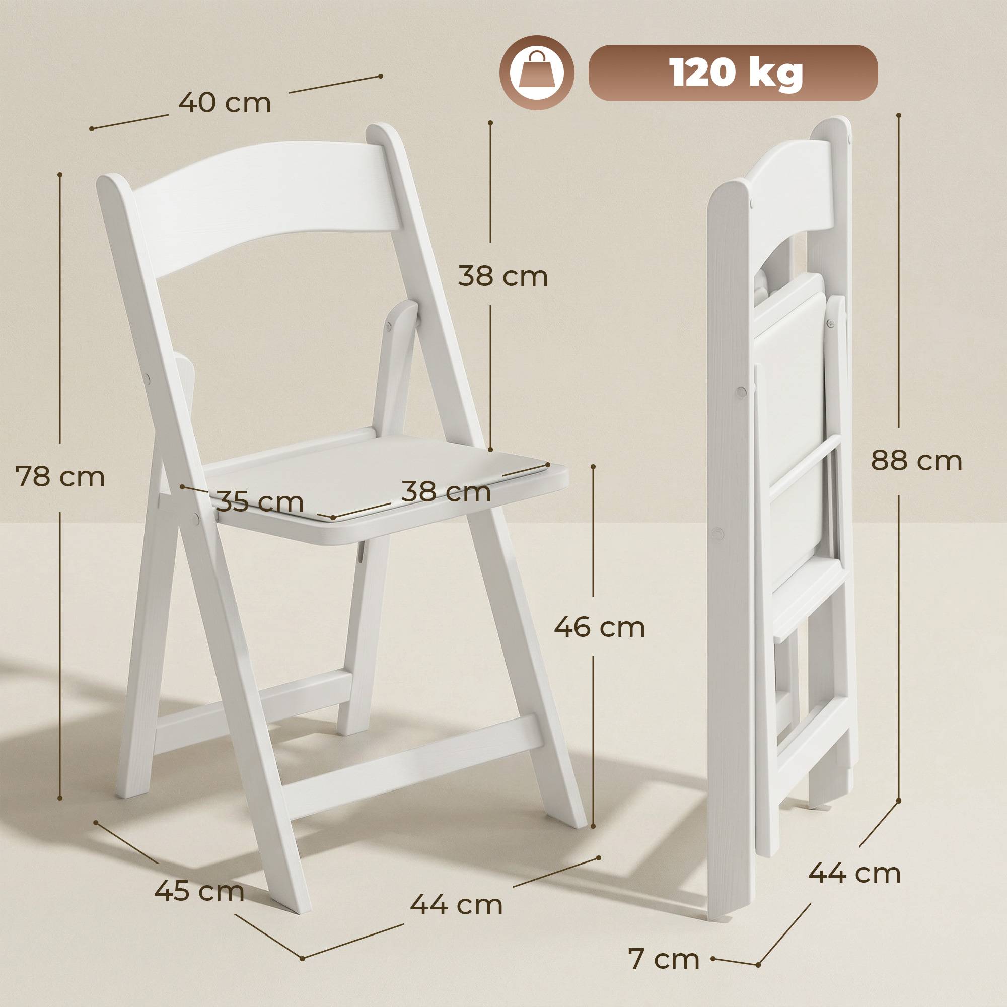 Lot de 4 chaises pliantes en résine et PU, chaises pliantes portables pour intérieur et extérieur, 45x44x78cm, blanc - Image 5