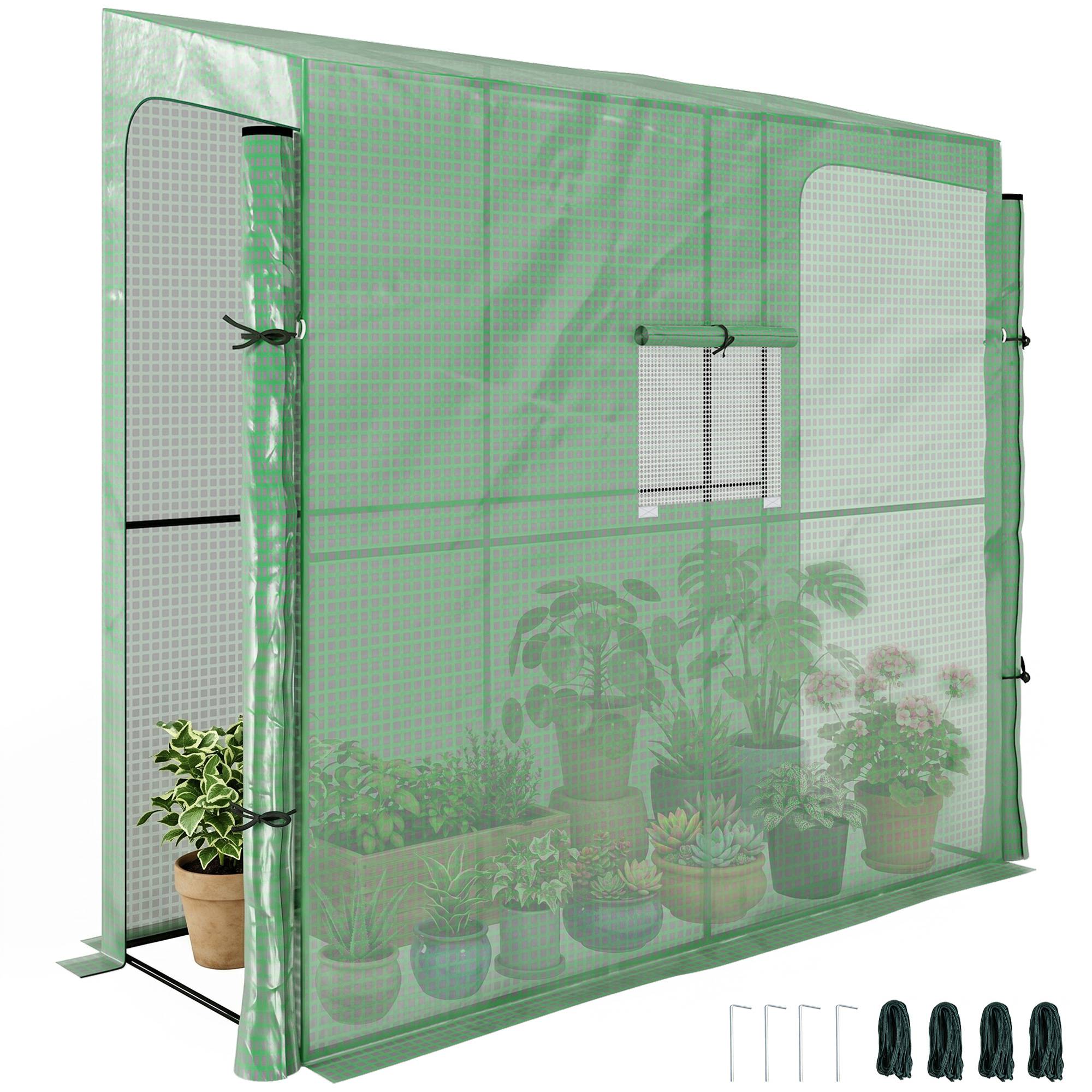 Serre adossée tomates 200x80x200/180 cm avec 2 portes et 1 fenêtre murale verte pour culture potager