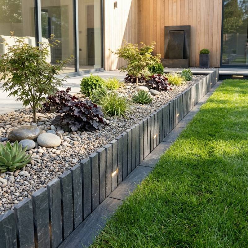 Jardinex - Bordure de jardin ardoise - schiste- Longueur 1 m - Noir  (Lot de 1) - Jardinex - Imagen 2