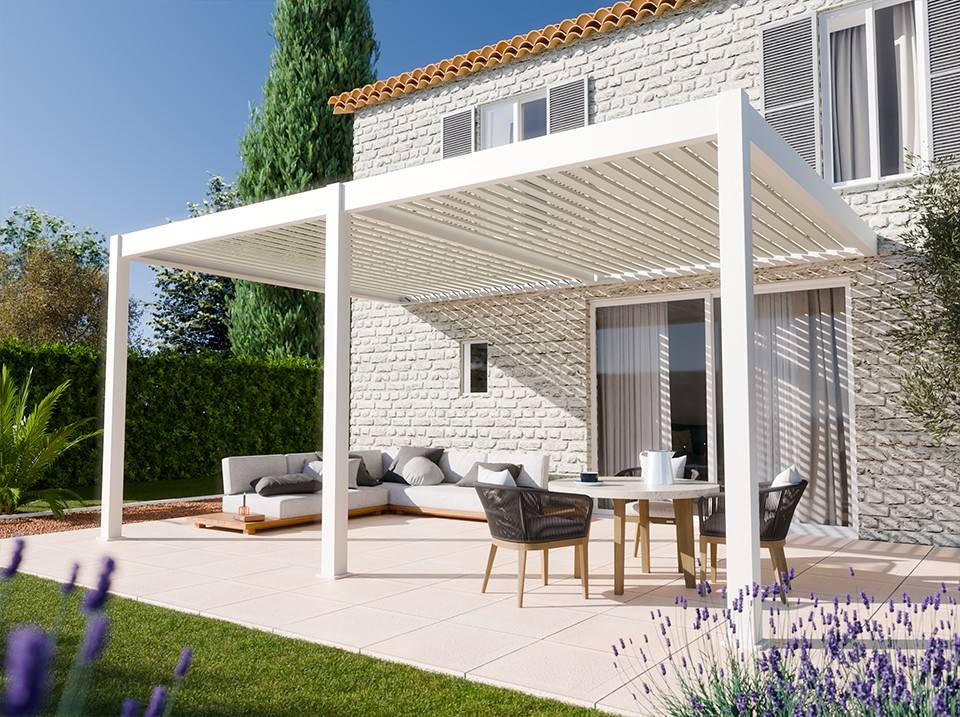 Pergola Bioclimatique Aluminium Adossee 19m² - 3,6x5,3 - Blanc - Lames Orientables de 0 à 120 degrés - HALO 19 - Imagen 1