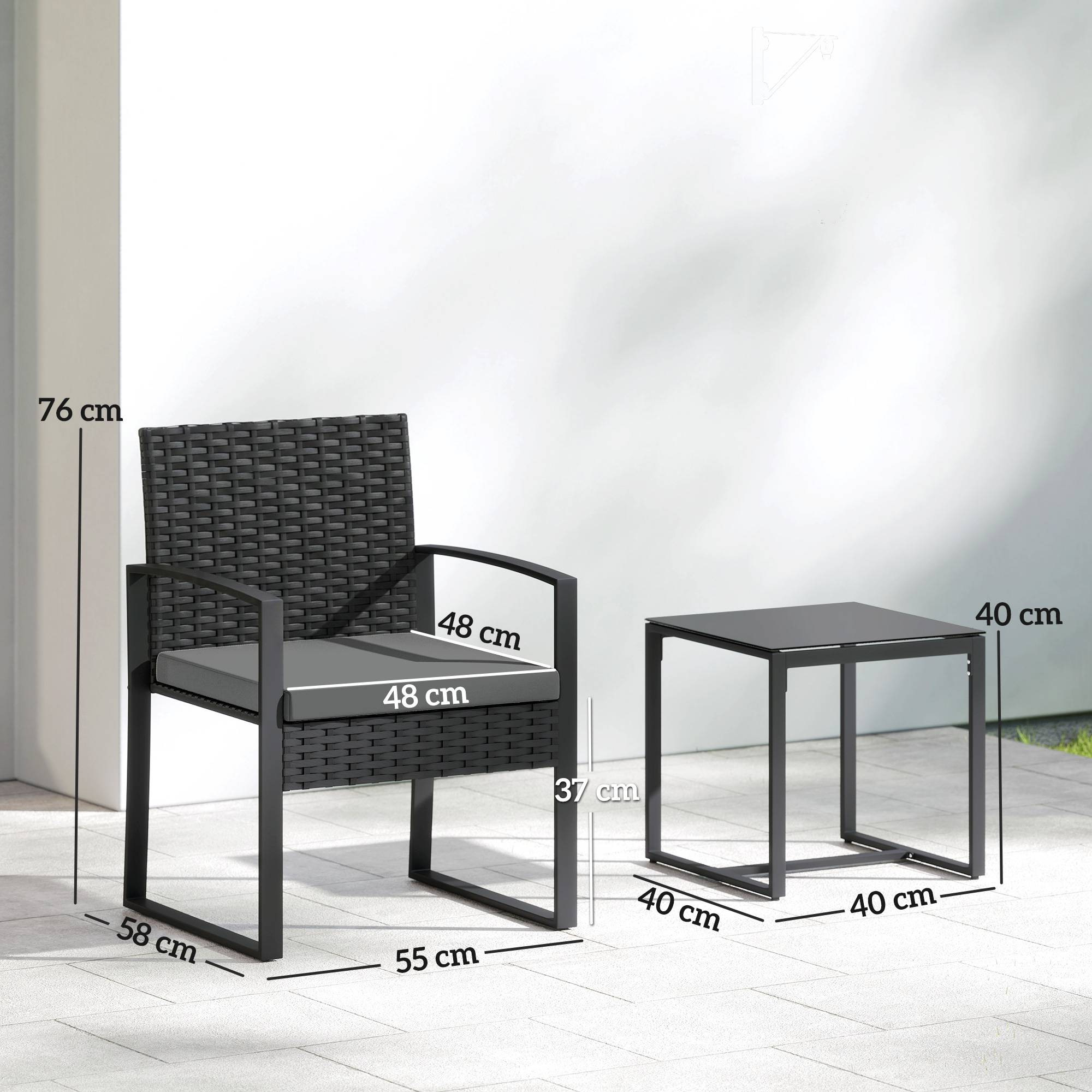 Sans Marque - Salon jardin extérieur résine tressée 2 personnes table 2 chaises verre trempé noir - Image 5