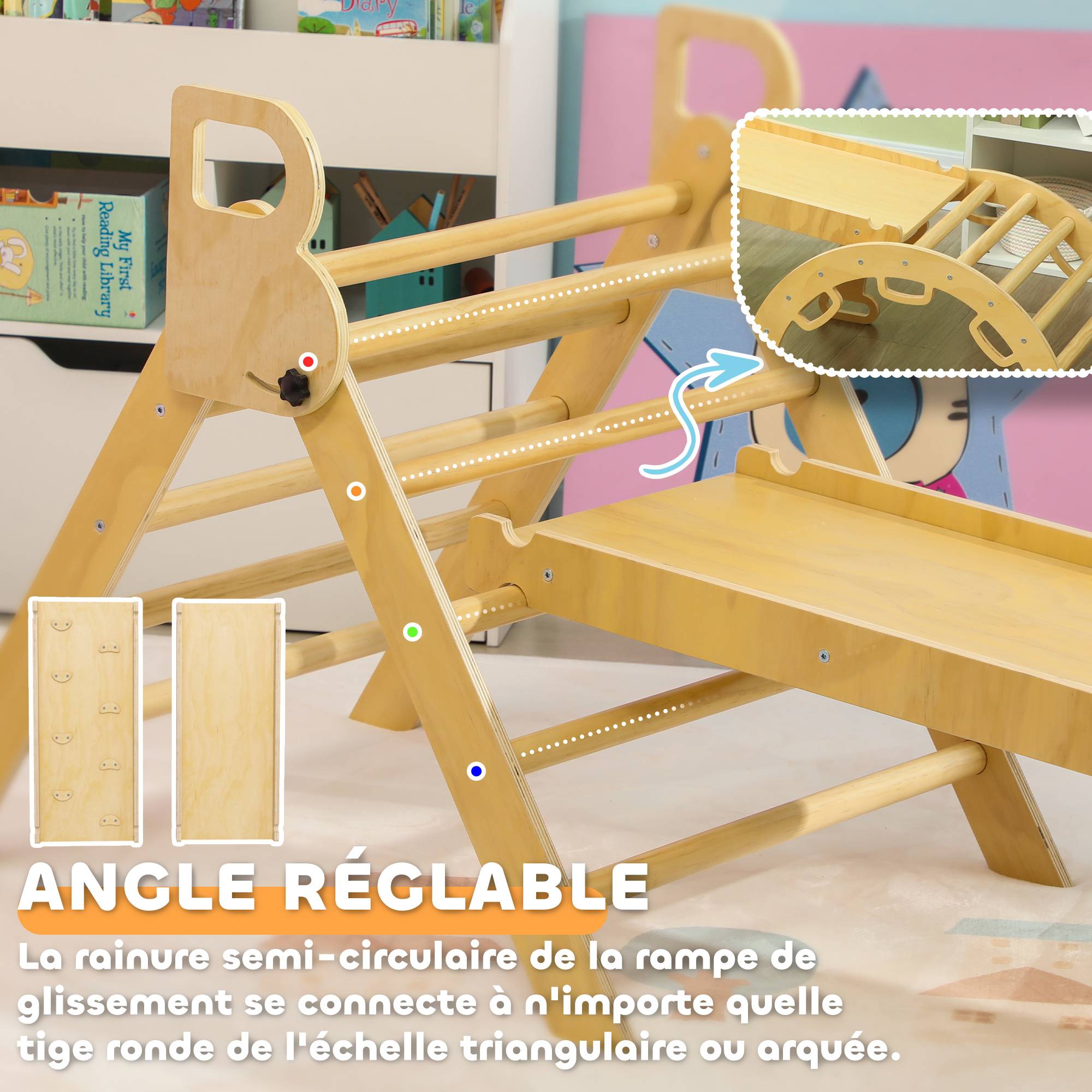 5 en 1 Triangle arche d'escalade enfants avec triangle d'escalade, rampe d'escalade réversible, bascule - Image 8
