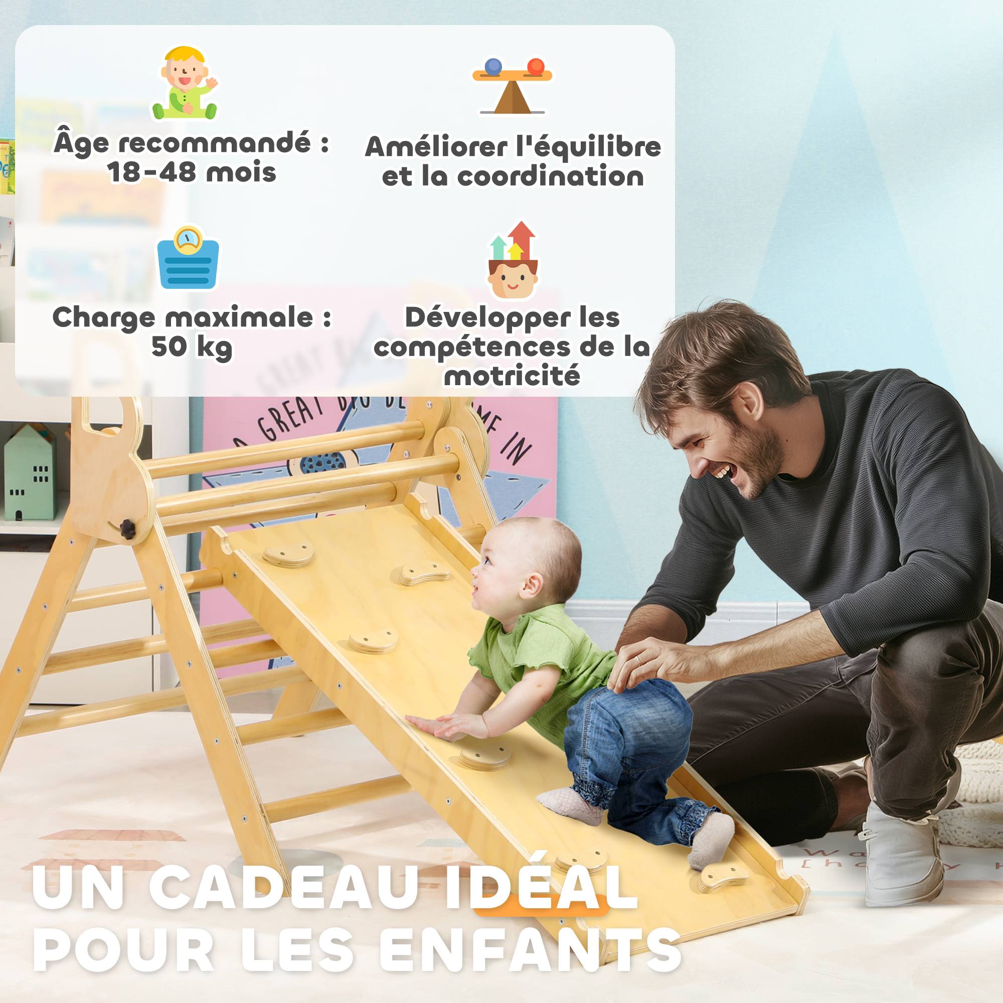 5 en 1 Triangle arche d'escalade enfants avec triangle d'escalade, rampe d'escalade réversible, bascule - Image 10