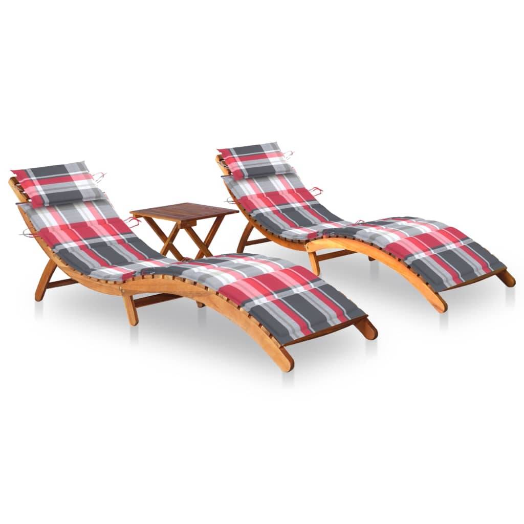 Helloshop26 - Lot de 2 transats chaise longue bain de soleil lit de jardin terrasse meuble d'extérieur avec table et coussins acacia solide - Imagen 1
