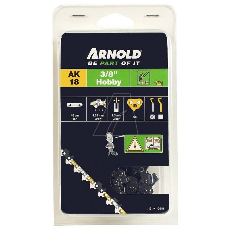 Arnold - Chaîne de tronçonneuse 3/8", 1,3 mm - 58 maillons entraîneurs - gouges demi-rondes Arnold