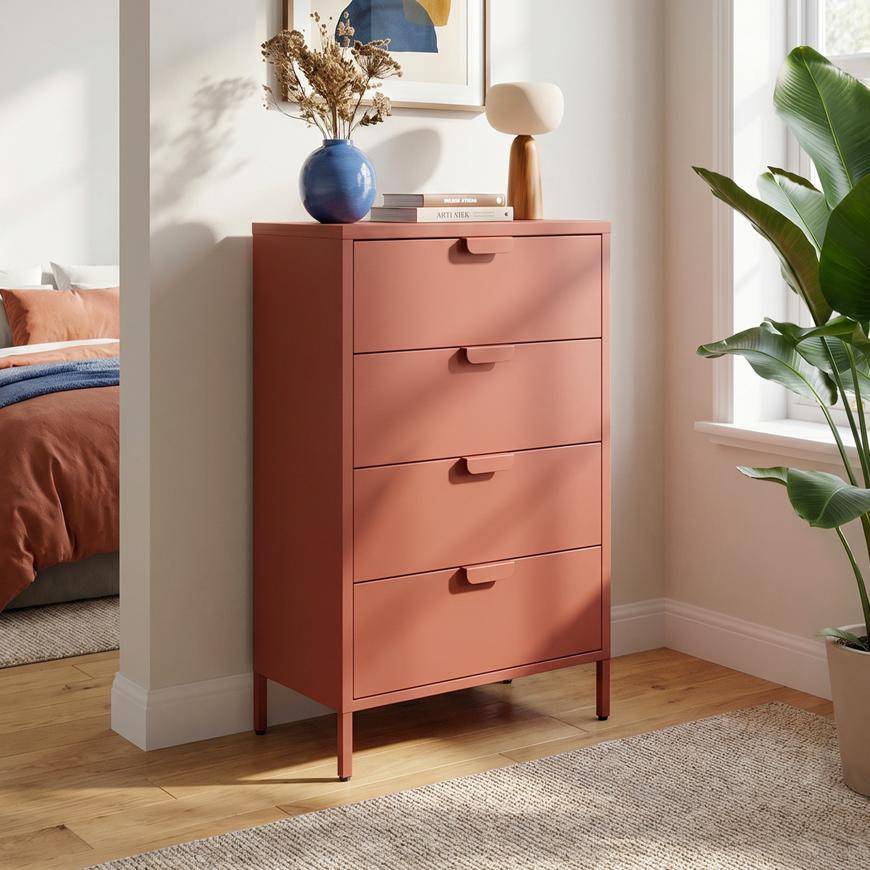 Sicaan Commode industrielle en métal L.60cm 4 tiroirs terracotta - THEA