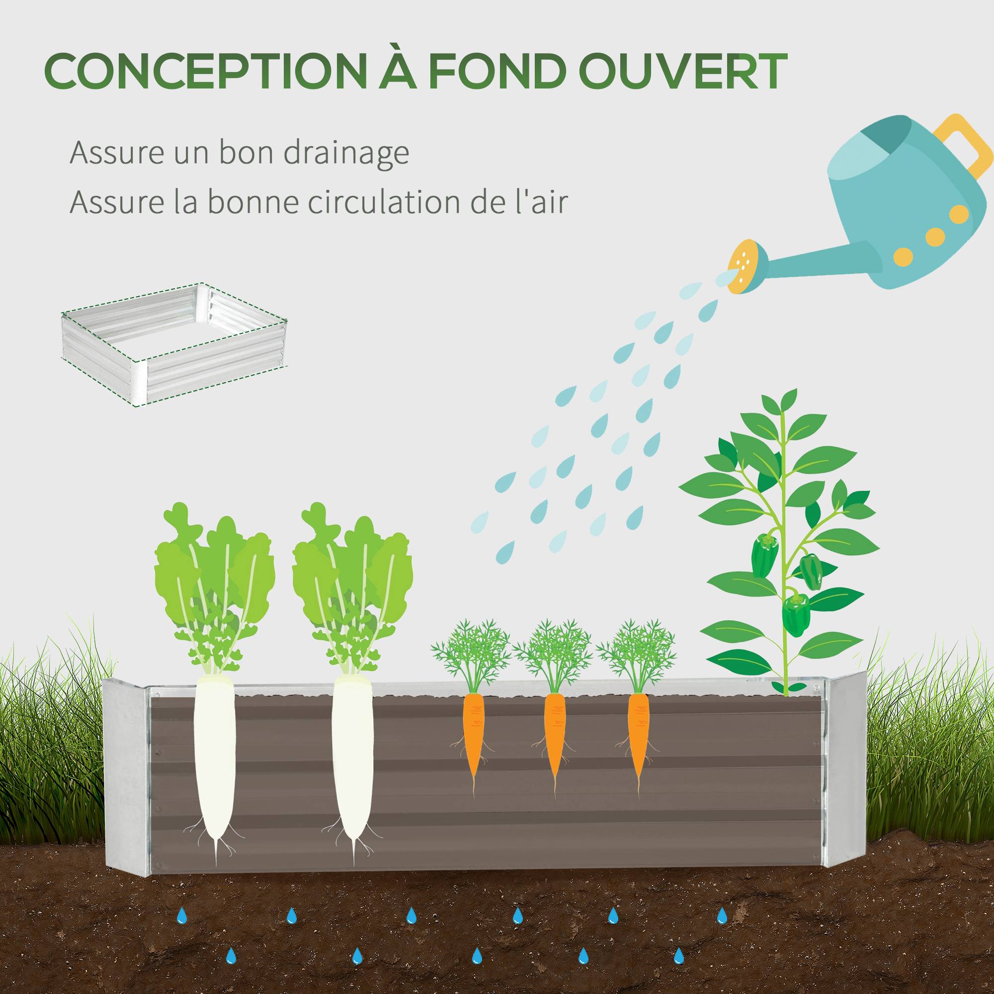PANGIVO - Carré potager acier galvanisé argent 120 x 90 x 30 cm - PANGIVO - Image 8