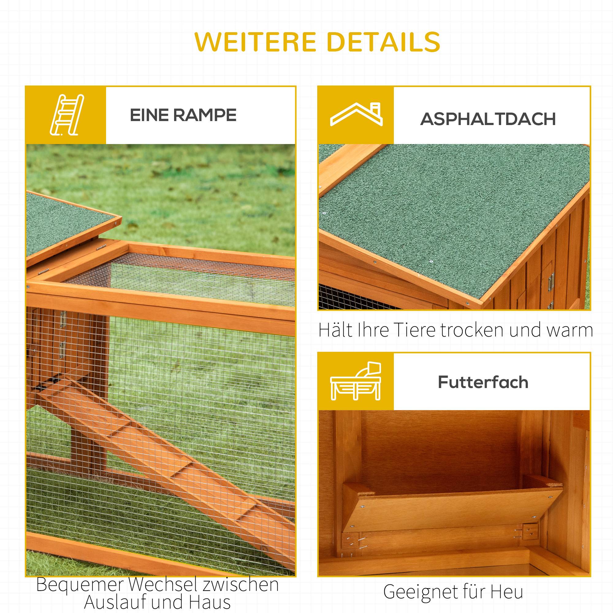 Clapier avec enclos, bac extractible, résistant aux intempéries, 125,5x100x49cm, vert et naturel - Image 9