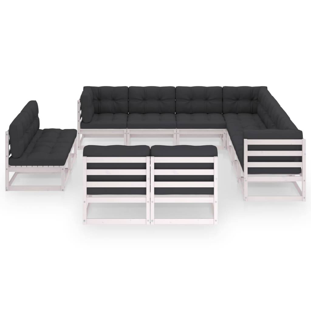 Helloshop26 - Salon de jardin meuble d'extérieur ensemble de mobilier 11 pièces avec coussins blanc bois de pin massif - Imagen 2