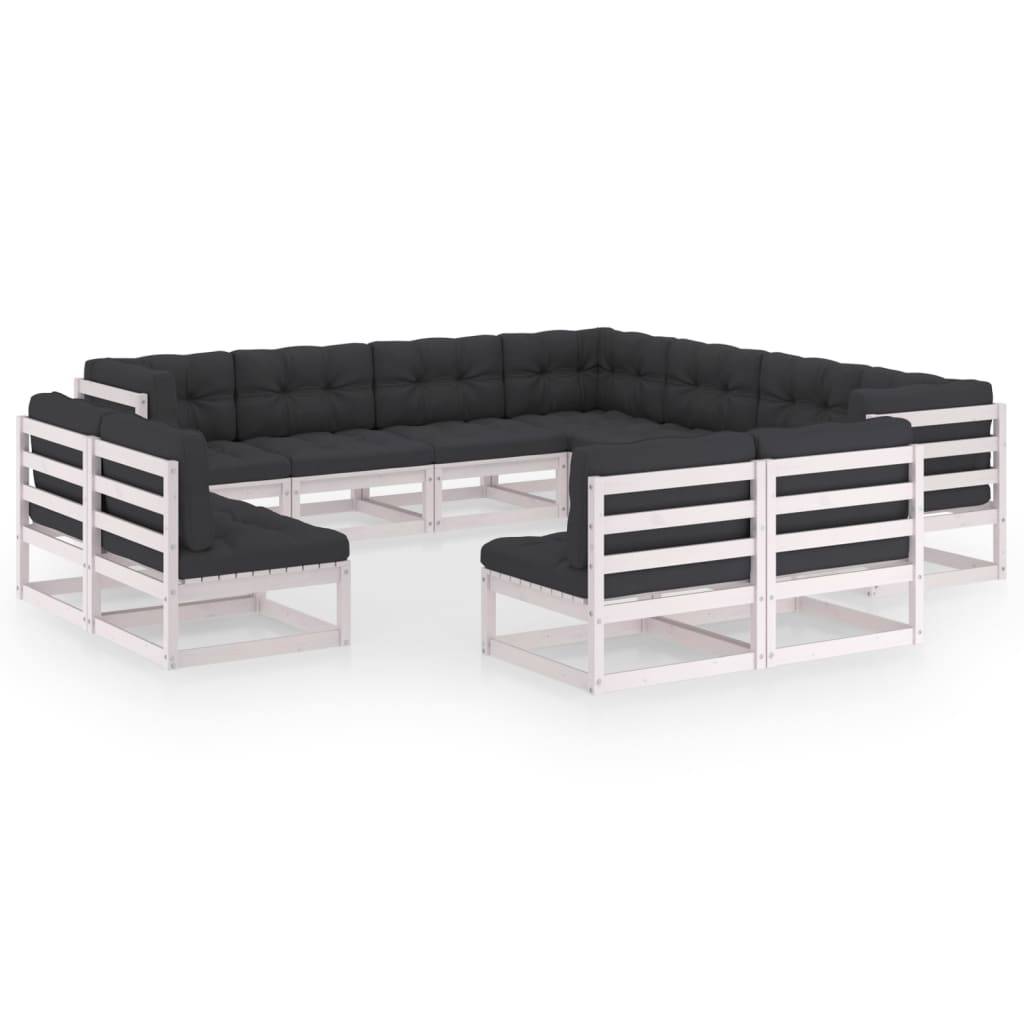 Helloshop26 - Salon de jardin meuble d'extérieur ensemble de mobilier 11 pièces avec coussins blanc bois de pin massif - Imagen 1