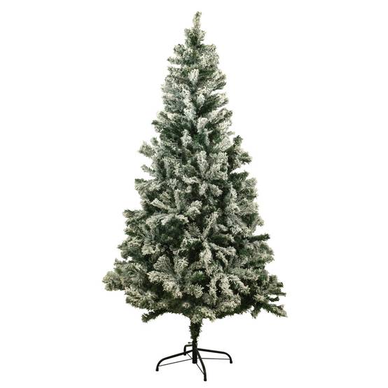 Sapin de Noël artificiel vert enneigé blanc Blooming - Arbre pour décoration de Noël avec support métallique 150 cm Blanc