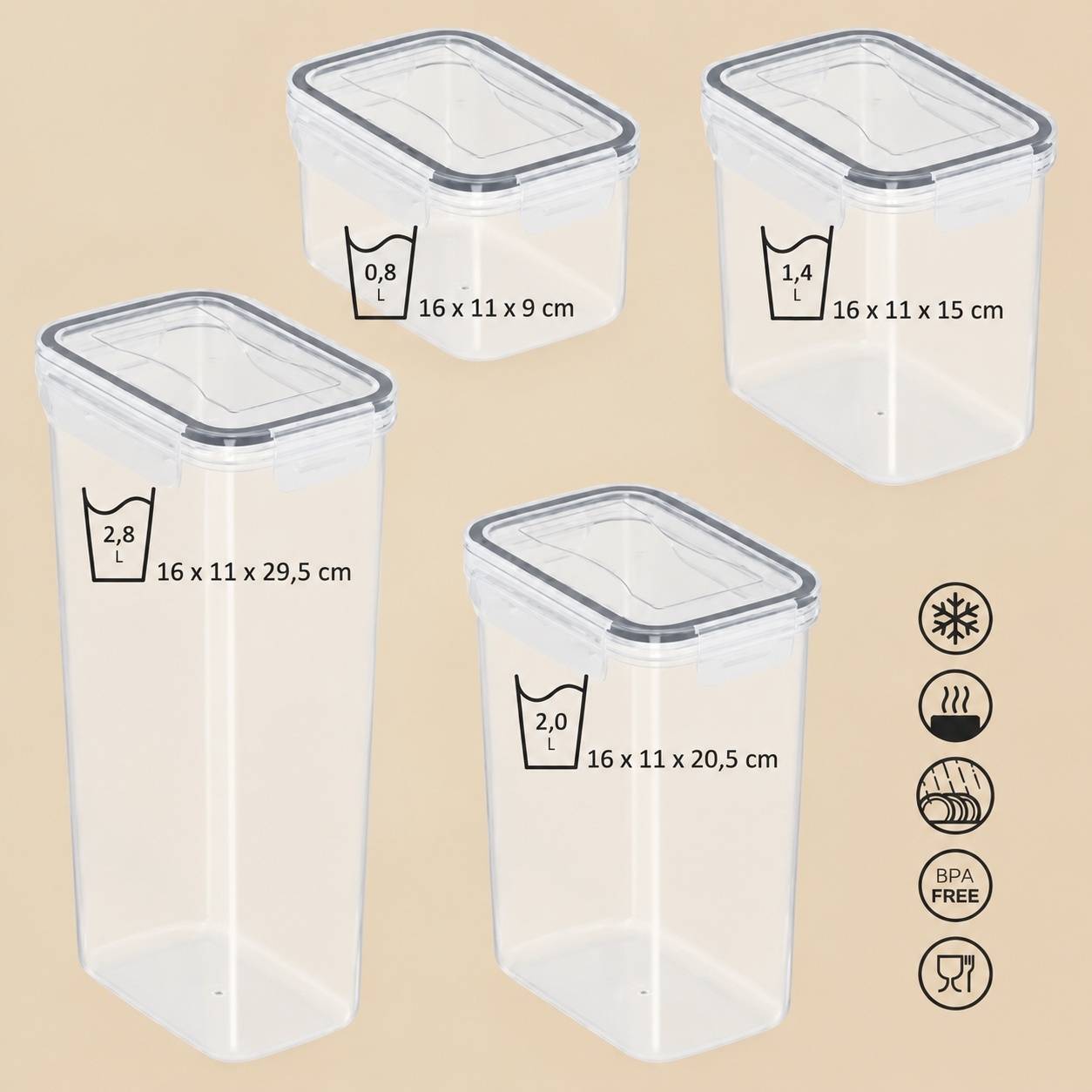 Set de 16 Boîtes de Rangement Alimentaire avec Étiquettes Craie et Cuillères Doseuses - Image 2
