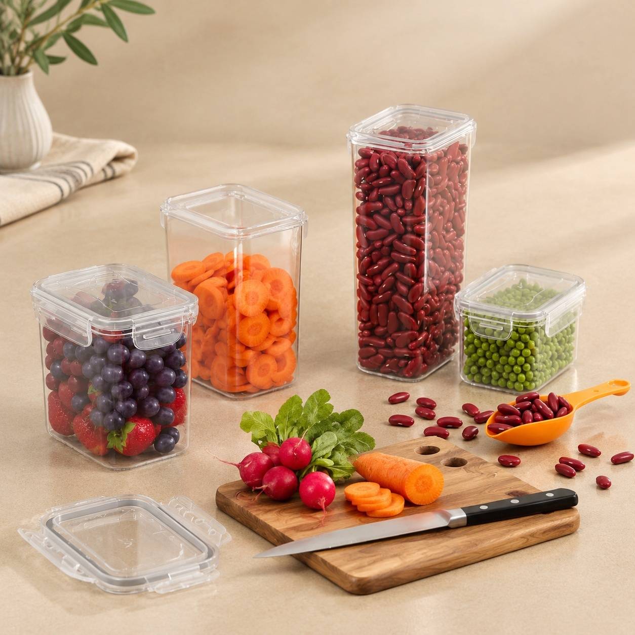 Set de 16 Boîtes de Rangement Alimentaire avec Étiquettes Craie et Cuillères Doseuses - Image 6