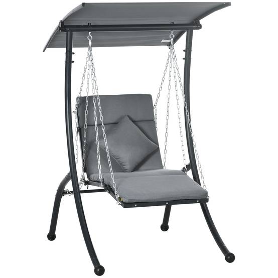 Chaise longue suspendue, toit basculant, avec coussin d’assise, coussin, cadre en acier, Gris, 108 x 145 x 169 cm - Image 1