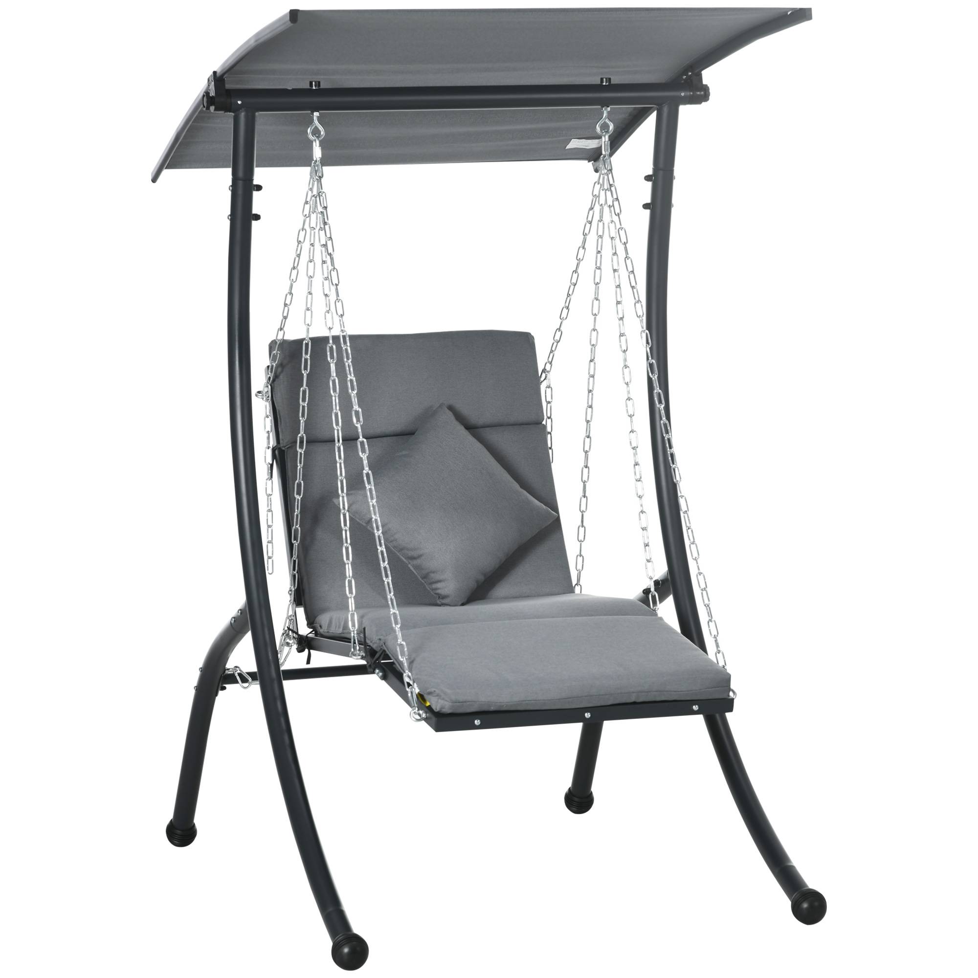 Chaise longue suspendue, toit basculant, avec coussin d’assise, coussin, cadre en acier, Gris, 108 x 145 x 169 cm - Image 1