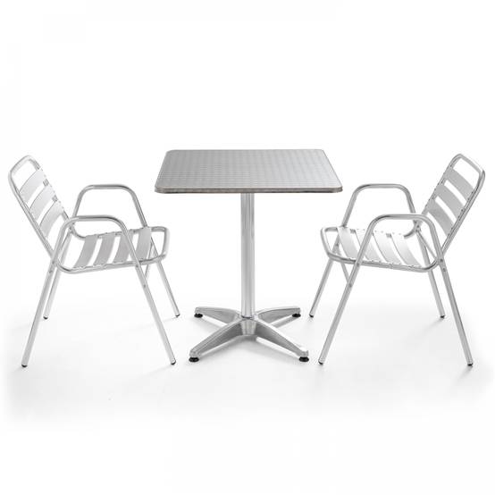 Oviala - Table de jardin bistrot carrée 70 cm aluminium et 2 fauteuils Brixton - Oviala - Imagen 1