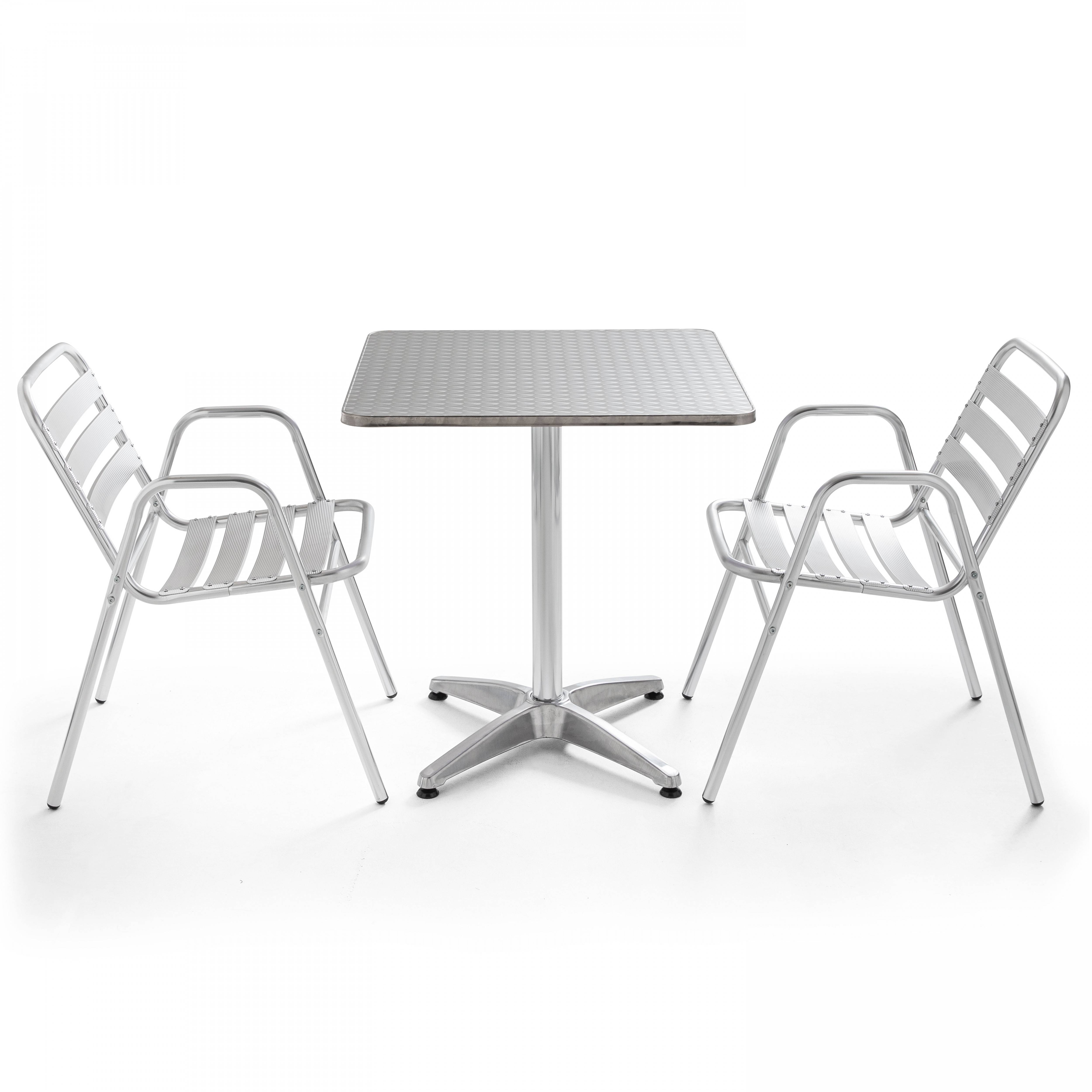 Oviala - Table de jardin bistrot carrée 70 cm aluminium et 2 fauteuils Brixton - Oviala - Imagen 1