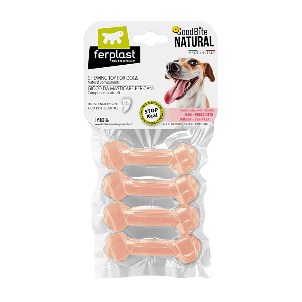 Ferplast - Ferplast GOODBITE NATURAL XS jouet os pour l'hygiène dentaire, saveur de jambon,  chien petit (3-5 Kg), naturel, 4 pièces de 15g - Imagen 1