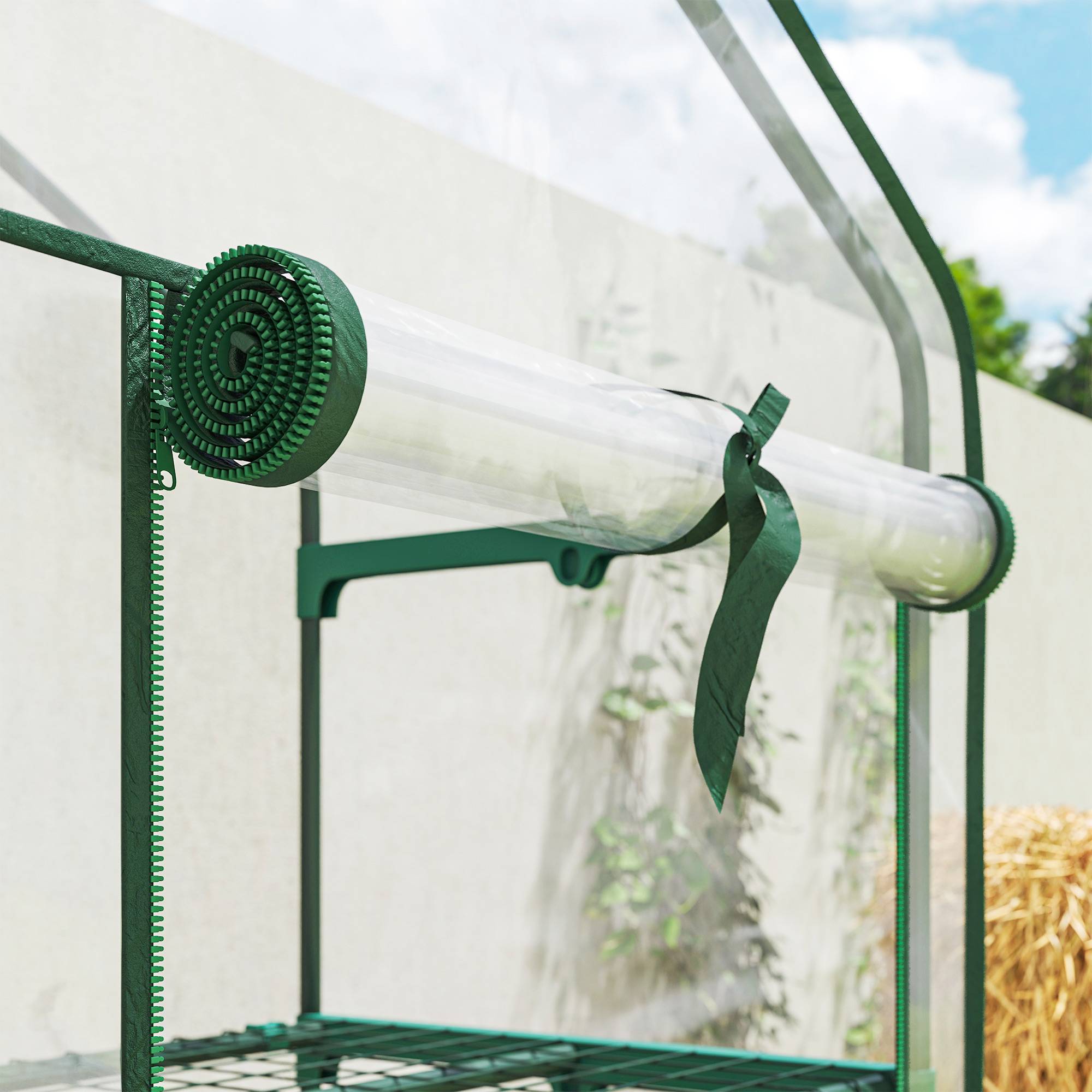 Outsunny - Serre de balcon étagères 3 niveaux bâche renforcée 140g/m² porte zippée enroulable pour légumes plantes fleurs acier transparent - Outsunny - Image 4