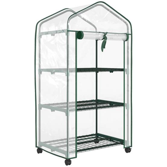 Outsunny - Serre de balcon étagères 3 niveaux bâche renforcée 140g/m² porte zippée enroulable pour légumes plantes fleurs acier transparent - Outsunny - Image 1