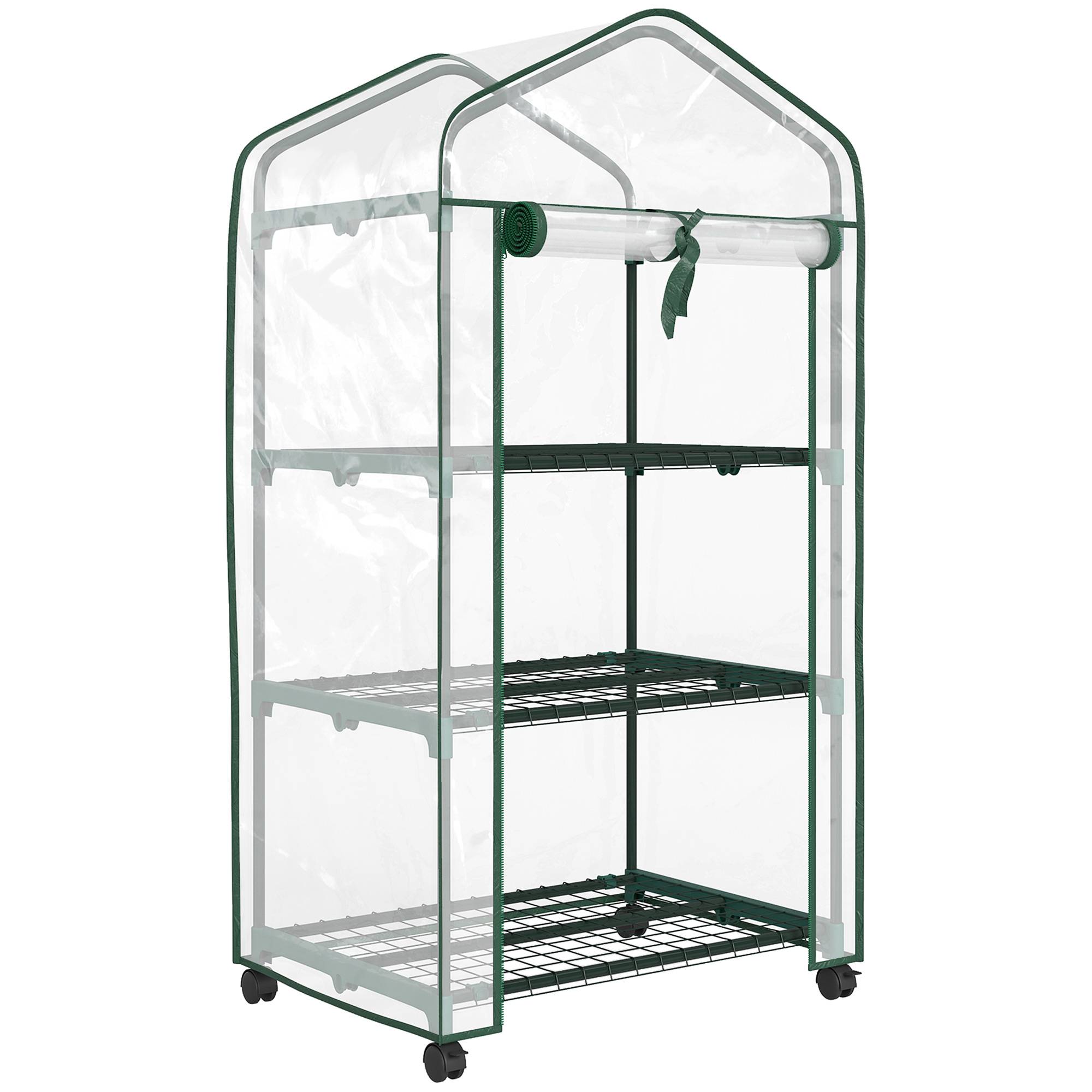 Outsunny - Serre de balcon étagères 3 niveaux bâche renforcée 140g/m² porte zippée enroulable pour légumes plantes fleurs acier transparent - Outsunny - Image 1