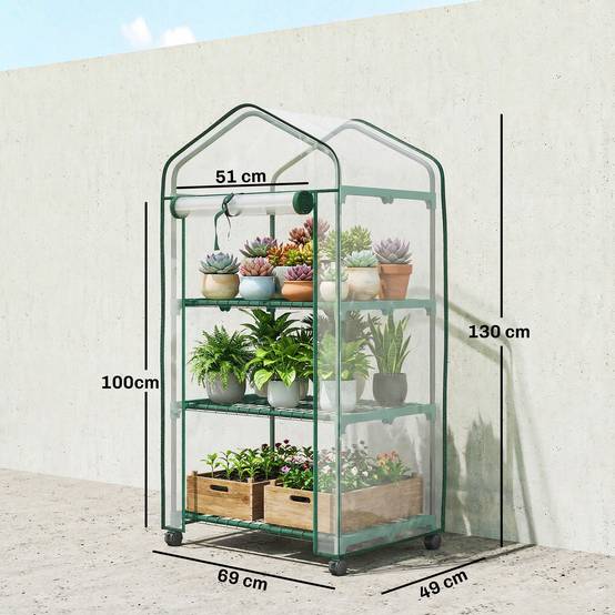 Outsunny - Serre de balcon étagères 3 niveaux bâche renforcée 140g/m² porte zippée enroulable pour légumes plantes fleurs acier transparent - Outsunny - Image 3
