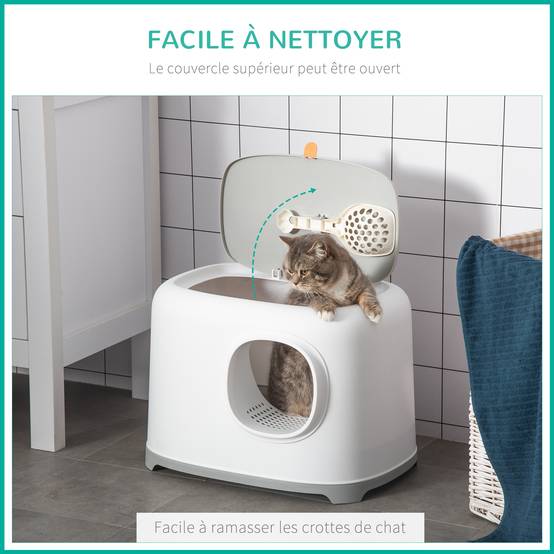 Maison de toilette plastique PP pour chat intimité et propreté 55x40x39cm blanc - ComfortXL Outdoor Living - Image 8