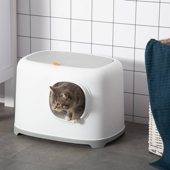 Maison de toilette plastique PP pour chat intimité et propreté 55x40x39cm blanc - ComfortXL Outdoor Living - Image 3