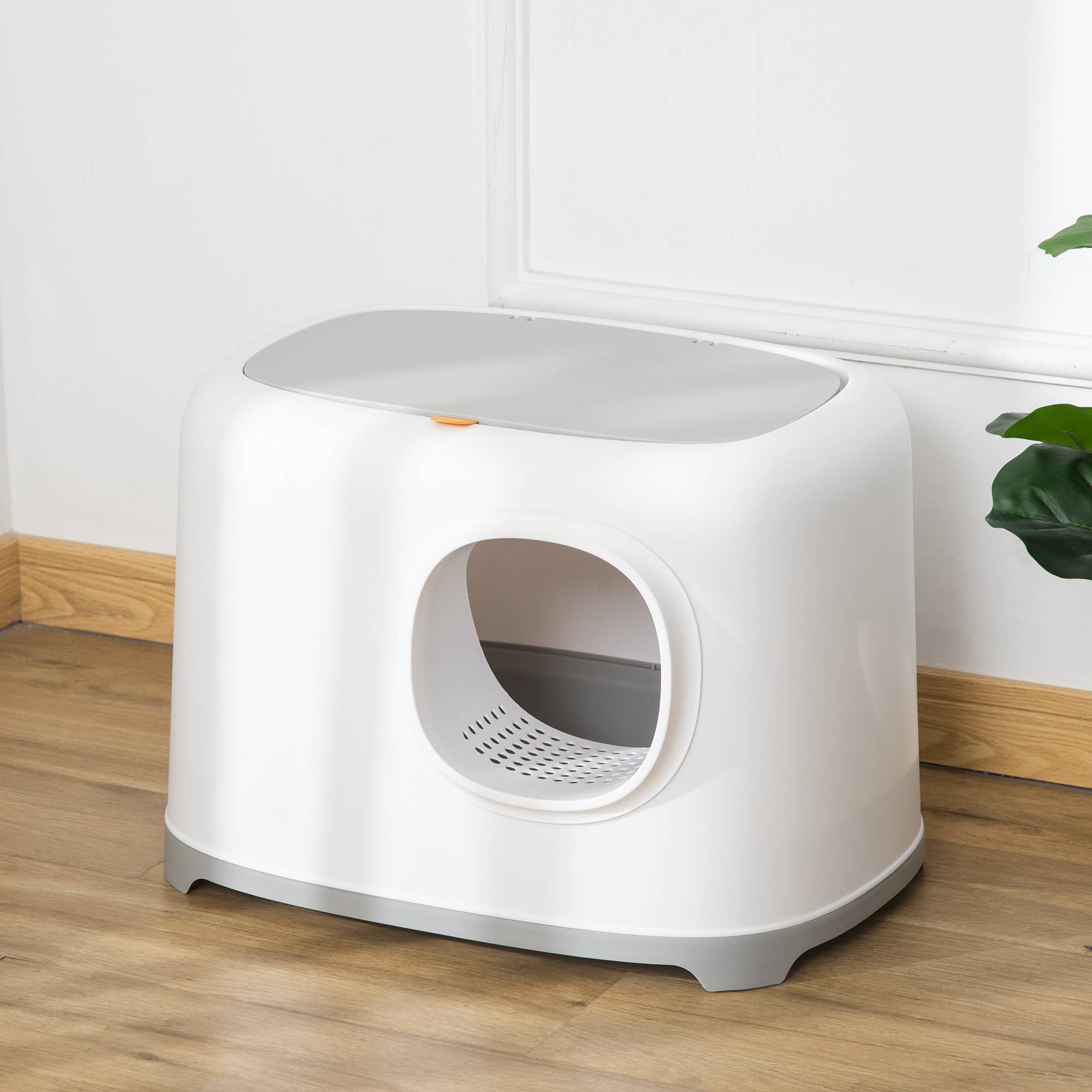 Maison de toilette plastique PP pour chat intimité et propreté 55x40x39cm blanc - ComfortXL Outdoor Living - Image 4