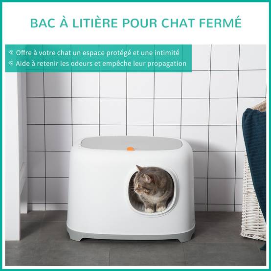 Maison de toilette plastique PP pour chat intimité et propreté 55x40x39cm blanc - ComfortXL Outdoor Living - Image 7