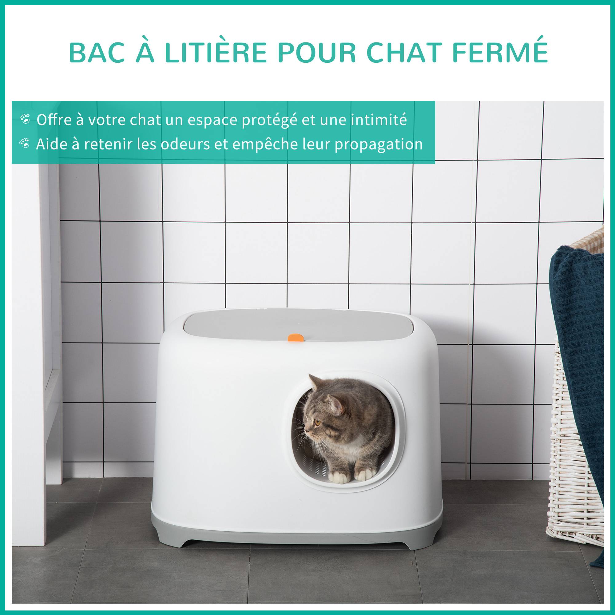 Maison de toilette plastique PP pour chat intimité et propreté 55x40x39cm blanc - ComfortXL Outdoor Living - Image 7
